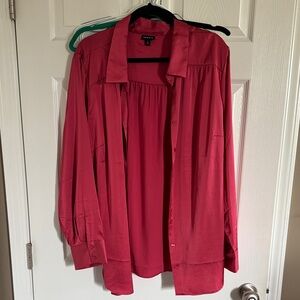 Torrid - Hot Pink Satin Button-Up Blouse